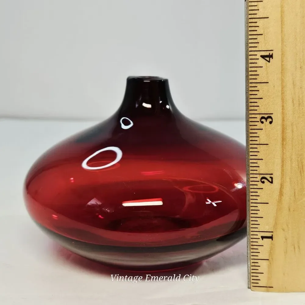 Vtg Ruby Cranberry Red Salong Hand Blown Glass Bud Vase Rounded Accent Piece